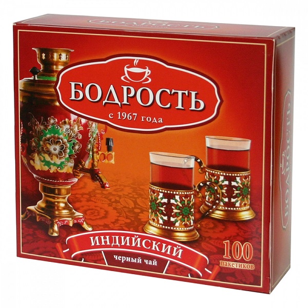 Чай БОДРОСТЬ Индийский чёрный б/к, 100пак*2г*12