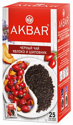 Чай AKBAR Яблоко и Шиповник чёрный ароматизированный в/к, 25пак*1,5г*12