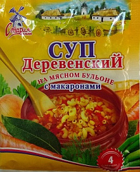 Суп СТАРАЯ МЕЛЬНЯ Деревенский на мясном бульоне с макаронами м/у, 60г*20*6бл