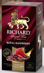 Чай RICHARD Royal RASPBERRY чёрный с каркадэ в/к, 25пак*2г*12