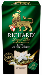 Чай RICHARD Royal Green Jasmine зелёный с ароматом жасмина в/к, 25пак*2г*12   