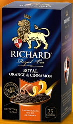 Чай RICHARD Royal ORANGE & CINNAMON чёрный с корицей и апельсином в/к, 25пак*2г*12