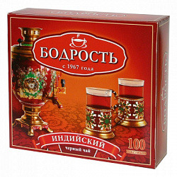Чай БОДРОСТЬ Индийский чёрный б/к, 100пак*2г*12